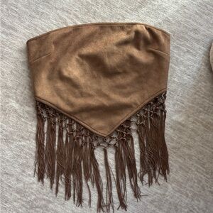 Brown Fringe Strapless Top Coachella